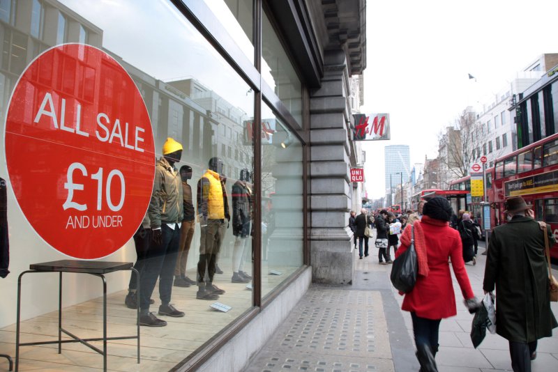 Retail sales in Britain rose unexpectedly in February driven by a strong performance by department store discounters. File photo by Hugo Philpott/UPI