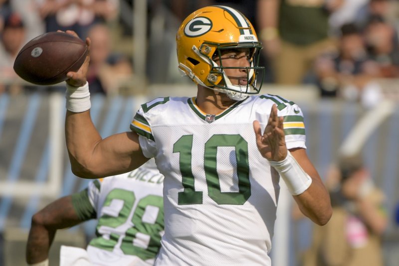 Green Bay Packers quarterback Jordan Love totaled at least two touchdowns in every game so far this season. File Photo by Mark Black/UPI