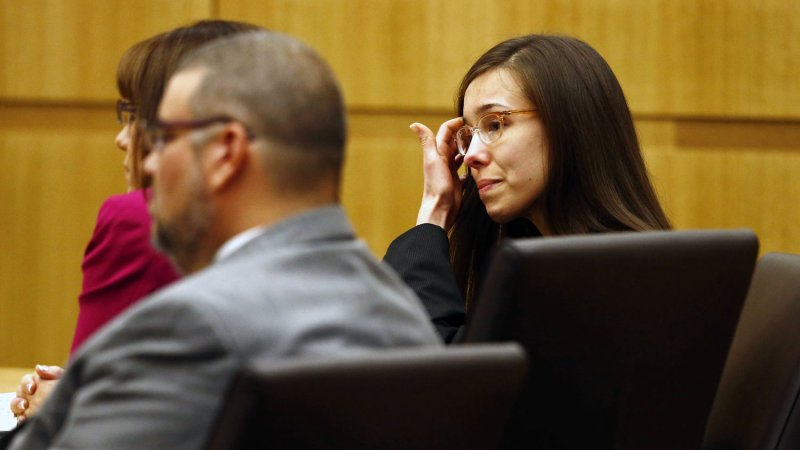Jodi Arias (R) reacts as she hears the verdict of guilty of first degree murder after a four month trial in Phoenix, Arizona, May 8, 2013. UPI/ Rob Schumacher/Arizona Republic/Pool