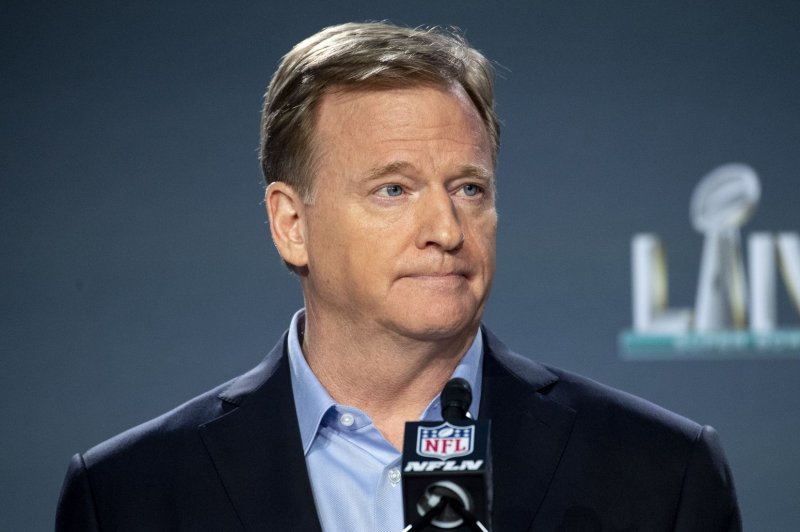 NFL commissioner Roger Goodell said the league will not consider if any teams are given an advantage for games, based on their opponents missing players due to COVID-19, when it makes changes to the 2020 schedule. File Photo by Kevin Dietsch/UPI