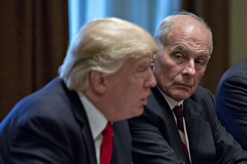 According to an excerpt of a forthcoming book about Donald Trump's presidency, Trump had expressed to former White House Chief of Staff John Kelly, at right, an admiration for German military commanders during World War II. File Photo by Andrew Harrer/UPI | <a href="/News_Photos/lp/fe8eda8fd7d272bee6cf0331b16c735f/" target="_blank">License Photo</a>