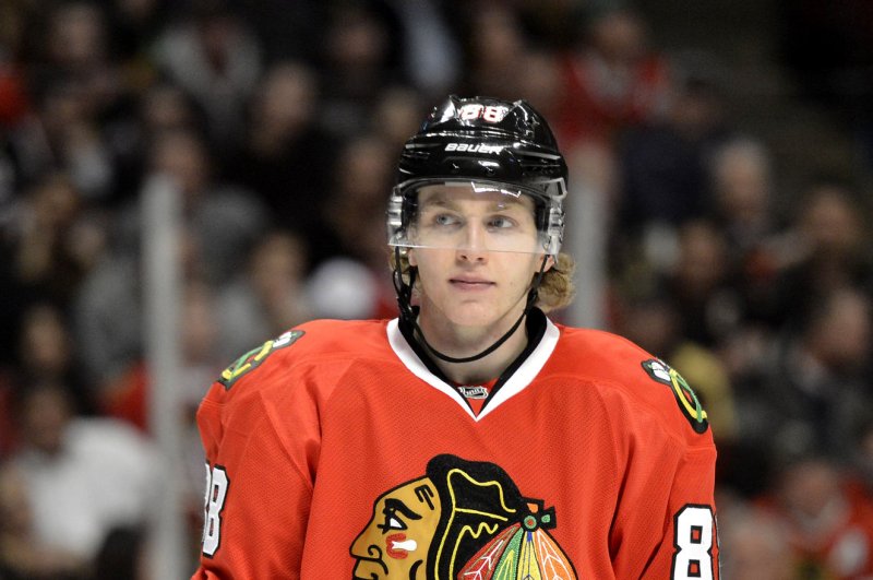 Chicago Blackhawks right wing Patrick Kane. UPI/Brian Kersey | <a href="/News_Photos/lp/28f8557aac0f38c35c1169f68898a689/" target="_blank">License Photo</a>