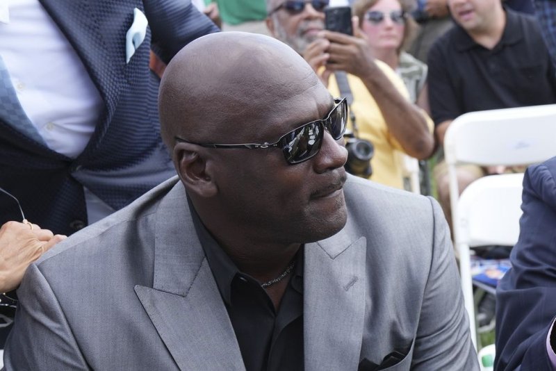 Michael Jordan arrives for the Major League Baseball's Hall of Fame Induction Ceremony 2021 in Cooperstown, N.Y., on September 8, 2021. The basketball star turns 60 on February 17. File Photo by Pat Benic/UPI