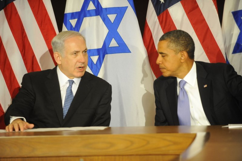 U.S. President Barack Obama meets with Israeli Prime Minister Binyamin Netanyahu last September in New York. Could a decision by Netanyahu draw Obama and the United States into a war? UPI/Aaron Showalter/Pool
