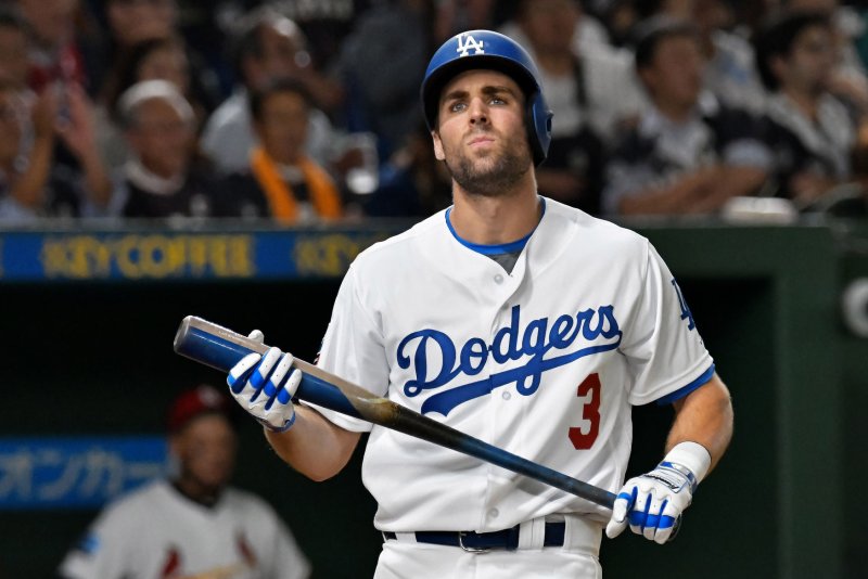 Los Angeles Dodgers utility man Chris Taylor missed more than a month with a fractured left forearm last season. He recorded a .262 batting average. File Photo by Keizo Mori/UPI | <a href="/News_Photos/lp/1d94ef15ca64ee068fb1e2bb796f37bb/" target="_blank">License Photo</a>