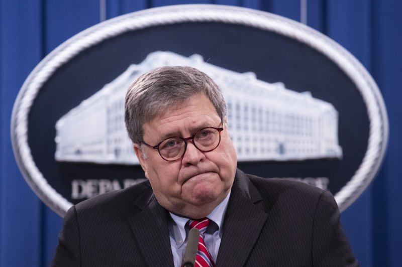 The Justice Department will be forced to release a memo that former U.S. Attorney General William Barr, seen at a December 2020 news conference, used to make his decision not to prosecute former President Donald Trump after the conclusion of special counsel Robert Mueller's investigation. File Photo by Michael Reynolds/UPI | <a href="/News_Photos/lp/af84ac7cdd2f1d8f2550be9ccd569ad7/" target="_blank">License Photo</a>