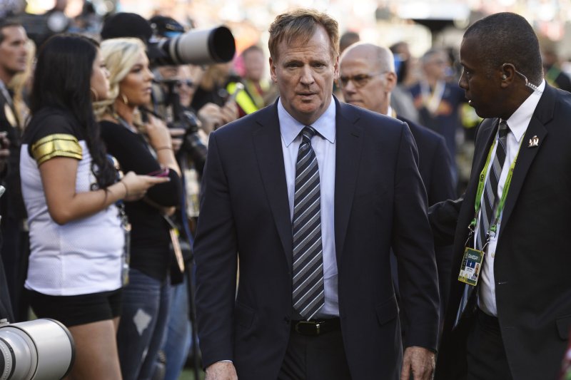 NFL commissioner Roger Goodell walks the sidelines before Super Bowl 50 at Levi's Stadium in Santa Clara, California on February 7, 2016. Photo by Brian Kersey/UPI