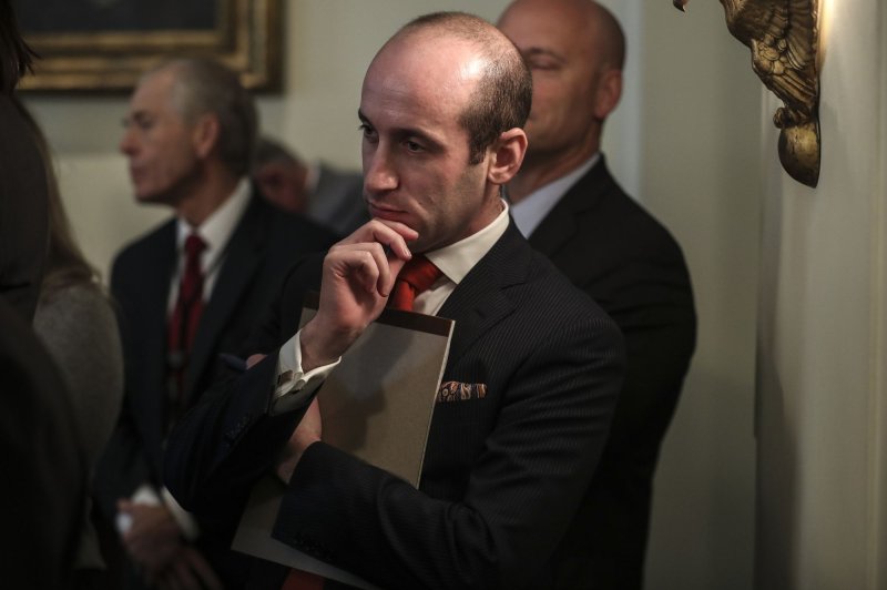 Adviser Stephen Miller attends a Cabinet meeting with President Donald Trump at the White House on November 19, 2019. File Photo by Oliver Contreras/UPI | <a href="/News_Photos/lp/d1d3b70daec072766d84fa4e11b9c04c/" target="_blank">License Photo</a>