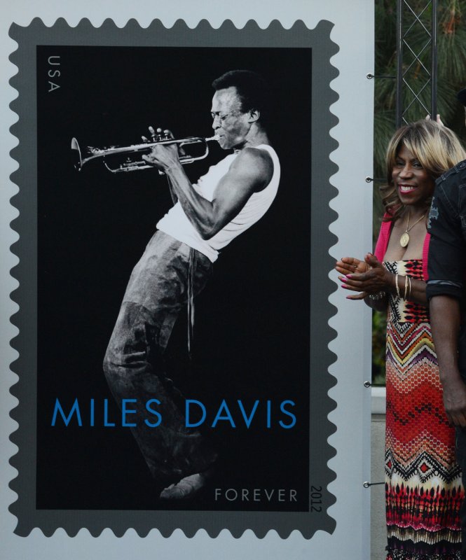 Cheryl Davis (R), daughter of jazz legend Miles Davis attends a dedication and unveiling ceremony honoring her father with a Forever stamp at the Hollywood Bowl in Los Angeles on June 27, 2012. UPI/Jim Ruymen