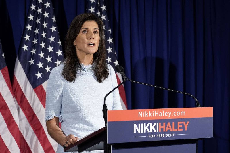 Republican presidential candidate and former U.S. ambassador to the United Nations Nikki Haley speaks on her abortion stance during an event at the Susan B. Anthony Pro-Life America's Offices in Arlington, Va., on Tuesday. Photo by Bonnie Cash/UPI