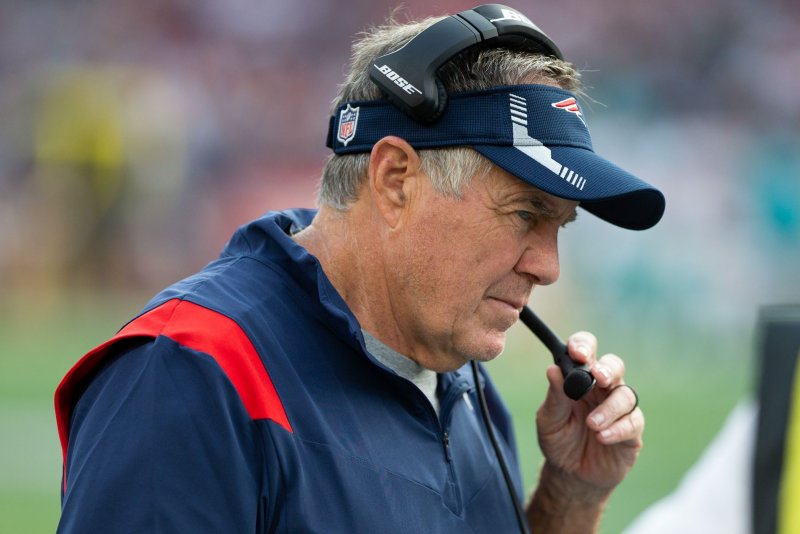 New England Patriots head coach Bill Belichick said he told Mac Jones and Bailey Zappe that they would each get snaps at quarterback in Week 7. File Photo by Matthew Healey/UPI