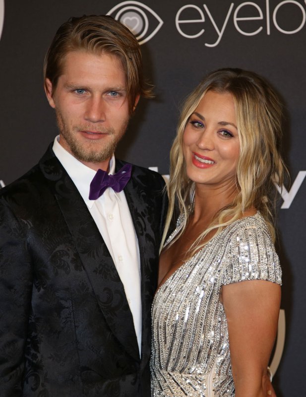 Kaley Cuoco (R) and Karl Cook at the InStyle and Warner Bros. Golden Globes after-party on January 8. File Photo by David Silpa/UPI | <a href="/News_Photos/lp/61c137fd48607c40664973945f1475ed/" target="_blank">License Photo</a>