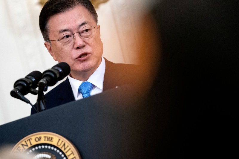 A North Korean defector whose office was raided by local authorities in 2020 is accusing President Moon Jae-in of collaborating with the enemy, according to South Korean press reports Monday. File Pool photo by Stefani Reynolds/UPI