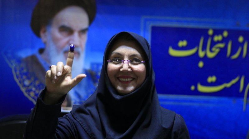 A hopeful for presidential election, Mihan Javid, shows her inked finger after she registered her candidacy for Iran's upcoming presidential election at the Interior Ministry in Tehran, Iran on May 9, 2013. UPI/Maryam Rahmanian