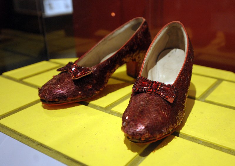 Red "Ruby Slippers," worn by Judy Garland as Dorothy in the Wizard of Oz, are on display at the National Museum of American History in Washington on November 19, 2008. (UPI Photo/Roger L. Wollenberg)