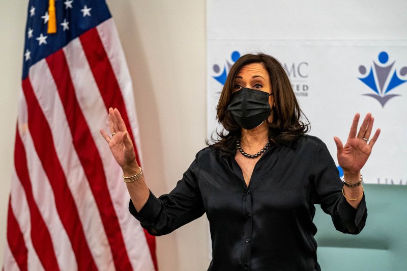 U.S. Vice President-elect Kamala Harris, shown here in December, will be sworn in by Supreme Court Justice Sonia Sotomayor. Photo by Ken Cedeno/UPI