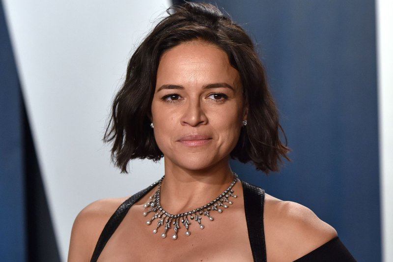 Michelle Rodriguez arrives for the Vanity Fair Oscar party in 2020. She stars in "Dungeons &amp; Dragons: Honor Among Thieves," coming out in March. File Photo by Chris Chew/UPI