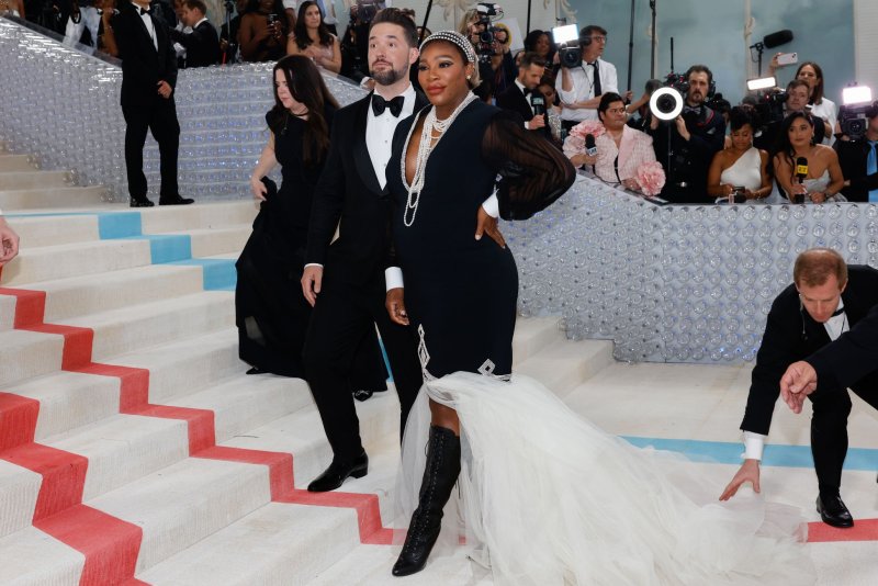 Serena Williams and Alexis Ohanian arrive on the red carpet for the Met Gala on Monday at the Metropolitan Museum of Art in New York City. Photo by John Angelillo/UPI