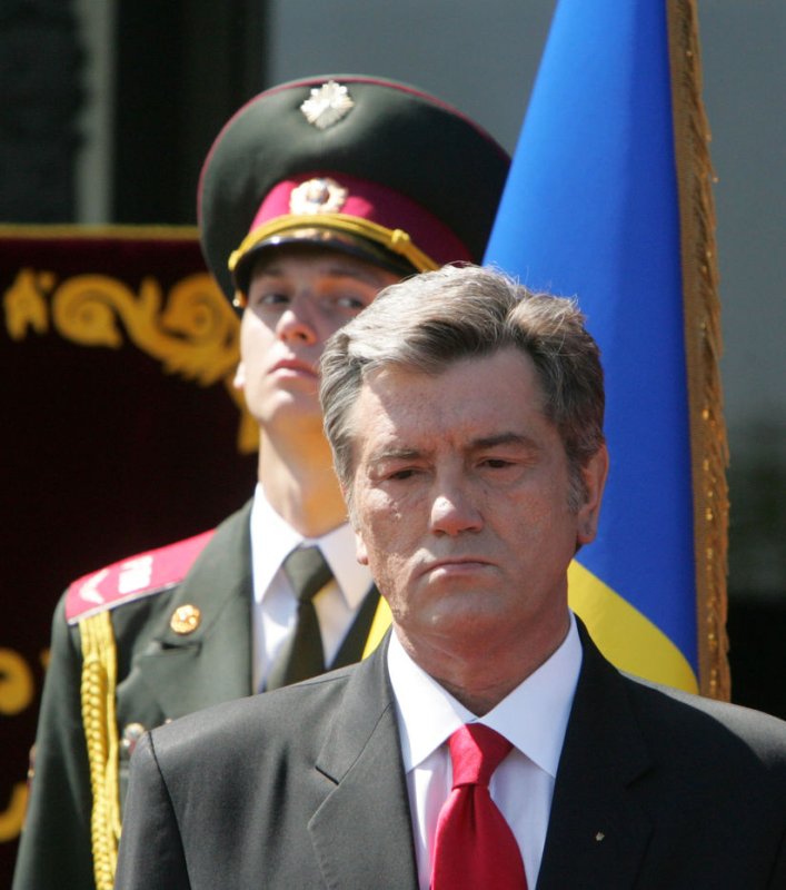 File photo of Ukraine President Victor Yushchenko dated May 9, 2008. (UPI Photo/Mykhailo Markiv/Ukrainian President's Office) | <a href="/News_Photos/lp/d8a5261a1c97bc442e72662dce77b3ff/" target="_blank">License Photo</a>