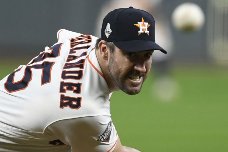 Houston Astros ace Justin Verlander led Major League Baseball with 21 wins in 2019. File Photo by Trask Smith/UPI