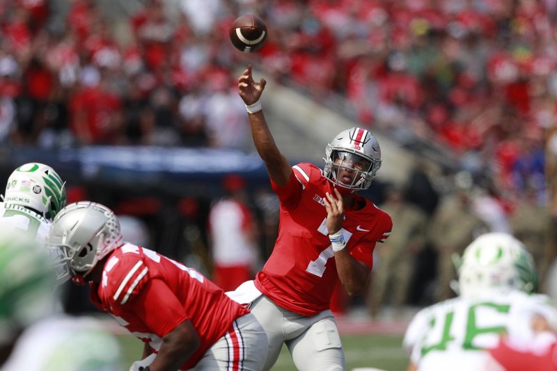 Ohio State Buckeyes quarterback C.J. Stroud is the No. 1 overall pick in my latest mock draft. File Photo by Aaron Josefczyk/UPI