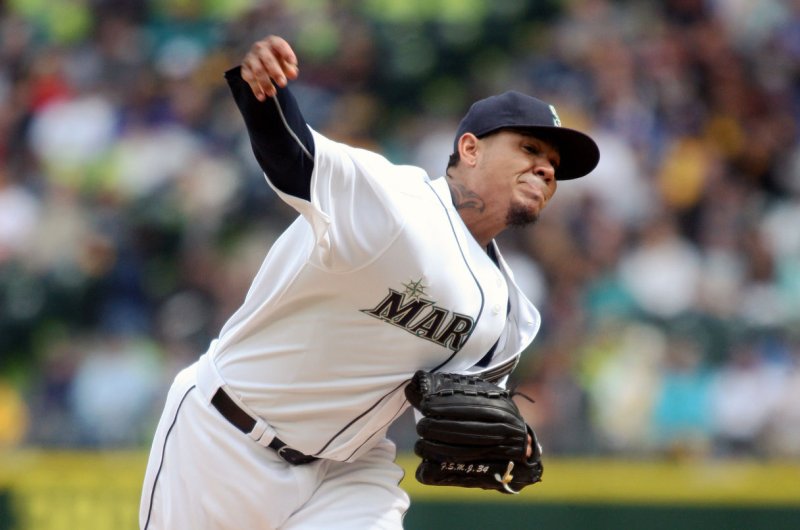 Seattle Mariners starting pitcher Felix Hernandez throws a pitch. File photo by Jim Bryant/UPI | <a href="/News_Photos/lp/3fb447e6b132040b4fa2cd7346abef61/" target="_blank">License Photo</a>