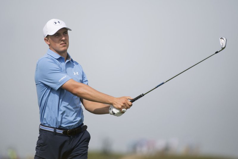 Jordan Spieth watches his drive off of the 13th tee box during round 1 of the 117th U.S. Open golf tournament at Erin Hill golf course in Erin, Wisconsin on June 15, 2017. File photo by Kevin Dietsch/UPI | <a href="/News_Photos/lp/29f86f8fad78936092385bb74fa12191/" target="_blank">License Photo</a>