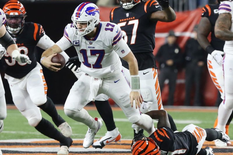 Quarterback Josh Allen (17) and the Buffalo Bills will face the Kansas City Chiefs in the AFC Championship game Jan 29 in Atlanta if both teams win this weekend. File Photo by John Sommers II/UPI