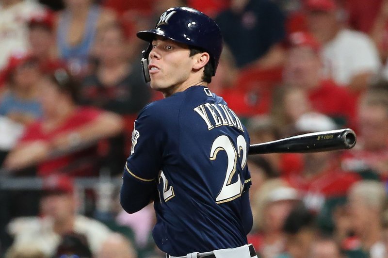 MIlwaukee Brewers outfielder Christian Yelich hit a 499-foot home run in the first at-bat of a game against the Colorado Rockies on Tuesday in Denver. File Photo by Bill Greenblatt/UPI | <a href="/News_Photos/lp/a4f2a85515a69ccba6e6d1238ee90bfc/" target="_blank">License Photo</a>