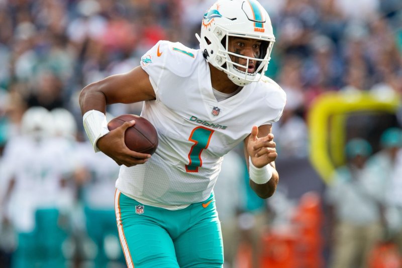 Miami Dolphins quarterback Tua Tagovailoa completed 27 of 31 passes for 230 yards and a score in a win over the Carolina Panthers on Sunday in Miami Gardens, Fla. File Photo by Matthew Healey/UPI