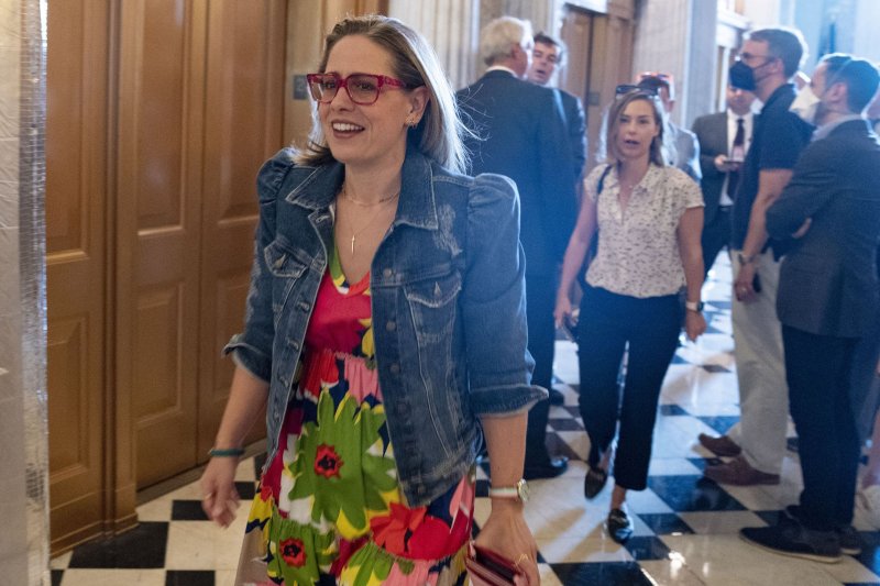 Sen. Krysten Sinema, D-Ariz., participates in a procedural vote on the Inflation Reduction Act of 2022 at the U.S. Capitol in Washington, D.C., on Saturday. Photo by Leigh Vogel/UPI