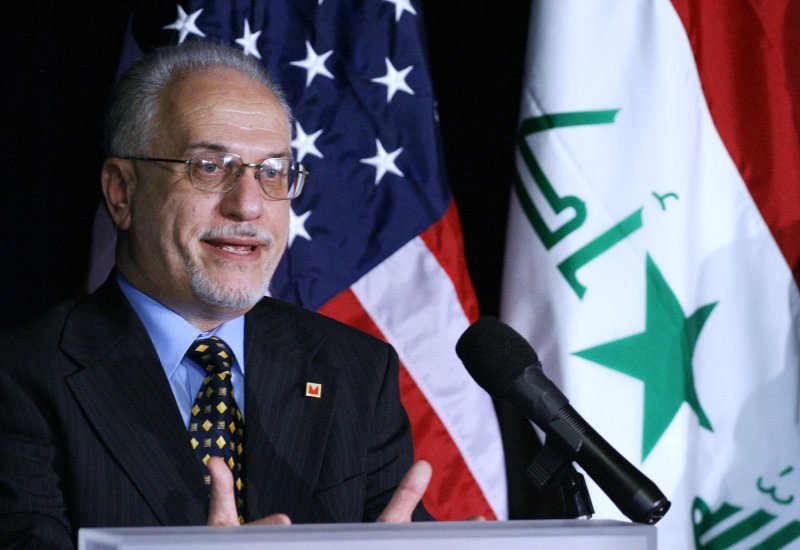 Iraqi Minister of Oil Hussein al-Shahristani answers reporters' questions at a joint press conference with the U.S. Energy Department Secretary at the Energy Department in Washington on July 26, 2006. The bureaucrats spoke of reestablishing Iraq's crude oil production to prewar levels and of establishing strategic partnerships between the two countries' energy sectors. (UPI Photos/Eduardo Sverdlin) | <a href="/News_Photos/lp/848df43565a4e8ec1140c09f05755238/" target="_blank">License Photo</a>