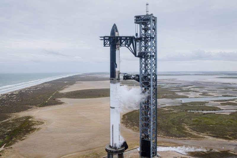 SpaceX's Starship completed its first full flight-like wet dress rehearsal at Starbase in Boca Chica, Texas, on Monday. Photo by SpaceX/UPI