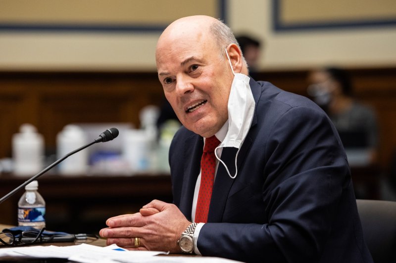 Postmaster General Louis Dejoy speaks during a House Committee on Oversight and Reform hearing on Wednesday. Pool Photo by Graeme Jennings/UPI