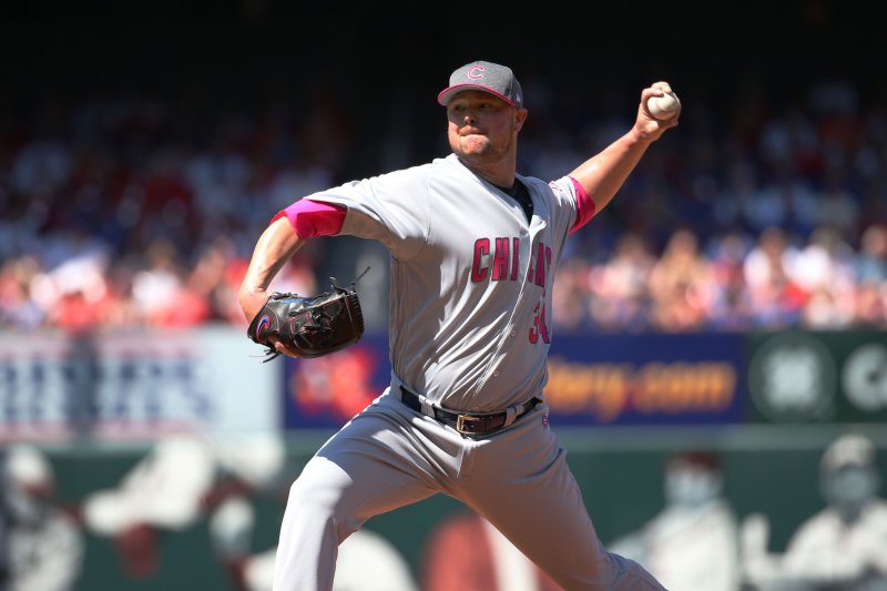 Chicago Cubs starting pitcher Jon Lester delivers a pitch. File photo by Bill Greenblatt/UPI