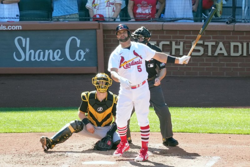 St. Louis Cardinals veteran Albert Pujols will play in the final two regular-season games of his career Tuesday and Wednesday in Pittsburgh. Photo by Bill Greenblatt/UPI | <a href="/News_Photos/lp/1afa3503e19880527777bc3802c648f6/" target="_blank">License Photo</a>