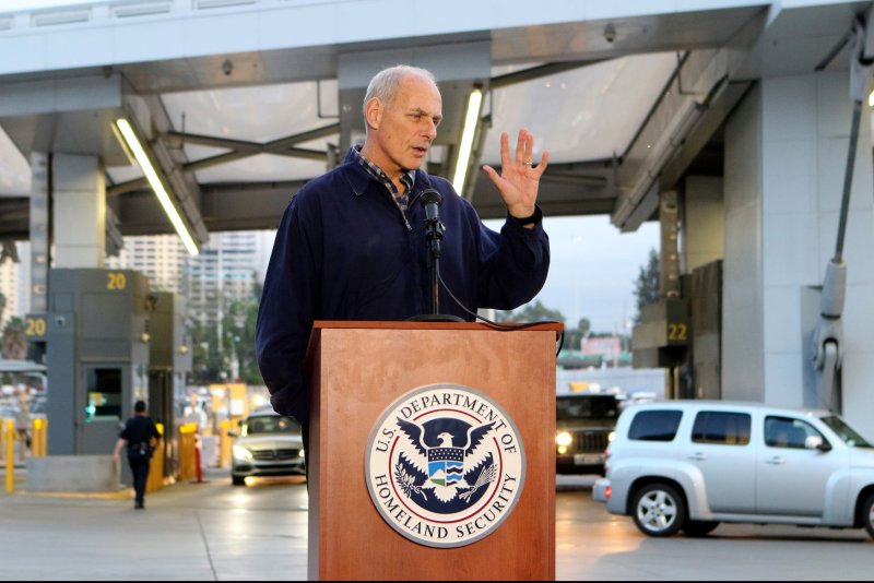 U.S. Secretary of Homeland Security John Kelly, seen here speaking during a meeting of U.S. officials in California's San Ysidro Port of Entry on February 10, said his agency is considering separating undocumented children from their parents or guardians if caught illegally crossing the border in order to deter travel on dangerous smuggling networks. Photo by Howard Shen/UPI
