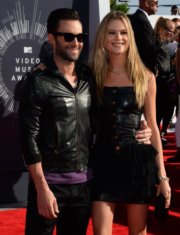 Musician Adam Levine and model Behati Prinsloo arrive at the 2014 MTV Video Music Awards at the Forum in Inglewood, California on August 24, 2014. UPI/Jim Ruymen