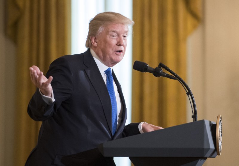 President Donald Trump addresses the U.S. Conference of Mayors at the White House on Wednesday. Some mayors skipped the meeting after the Trump administration threatened to withhold funding from local governments that they claimed are not following immigration laws. Photo by Kevin Dietsch/UPI