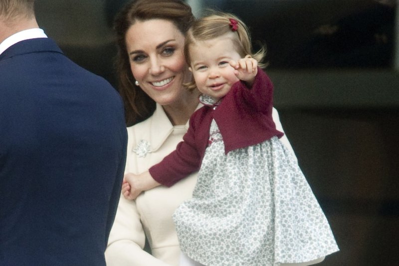 Kate Middleton and her daughter Princess Charlotte arrive at Victoria Harbor seaplane terminal in Victoria, B.C. on October 1, 2016. Charlotte turns 2 on Tuesday. File Photo by Heinz Ruckemann/UPI