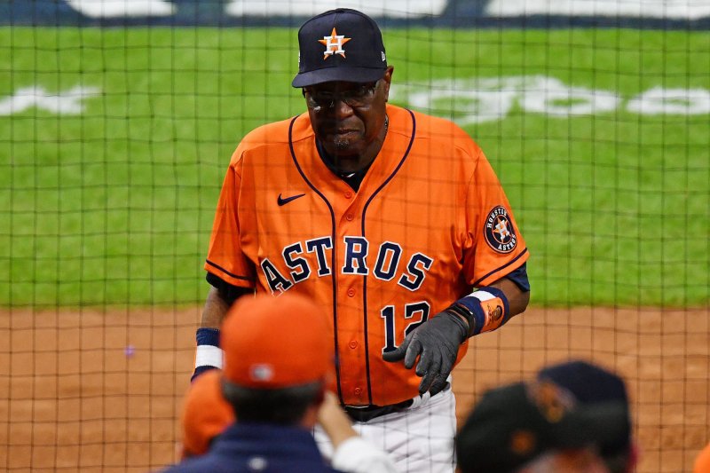 Houston Astros manager Dusty Baker, shown Oct. 27, 2021, led the Astros to the World Series this season. File Photo by Maria Lysaker/UPI