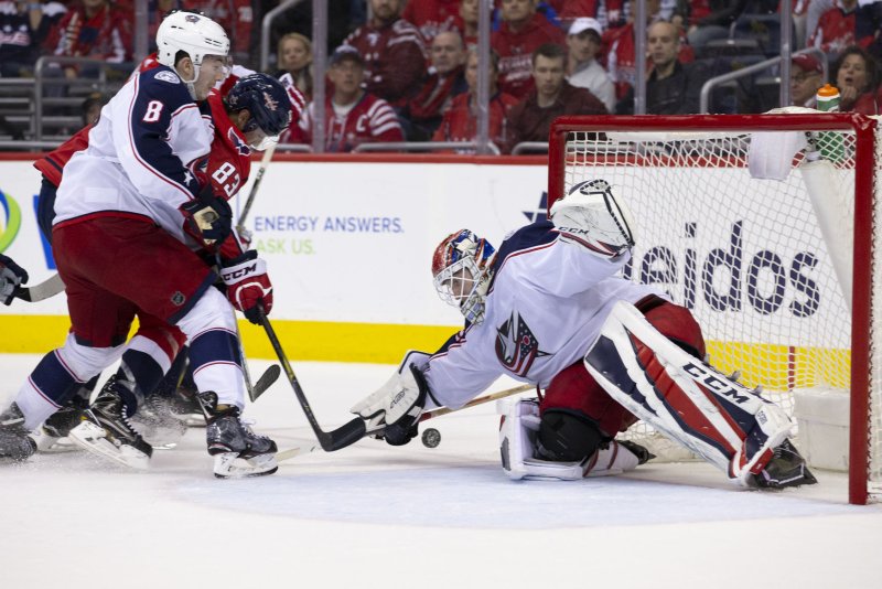 Columbus Blue Jackets goaltender Sergei Bobrovsky made 36 saves in Game 3 against the Boston Bruins on Tuesday night. The Blue Jackets defeated the Bruins 2-1. File Photo by Alex Edelman/UPI