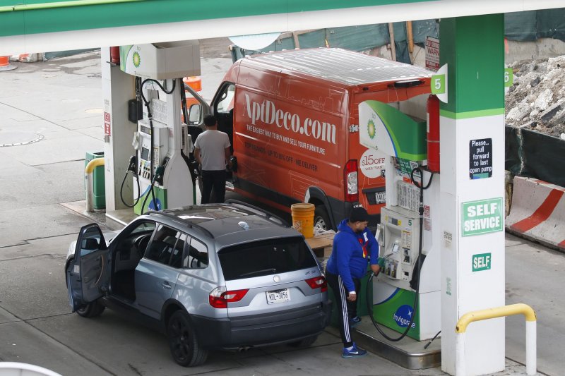It's unlikely that retail gasoline prices will move lower any time soon as the broader market leaves concerns about a possible global financial crisis in the rear-view mirror. File photo by John Angelillo/UPI