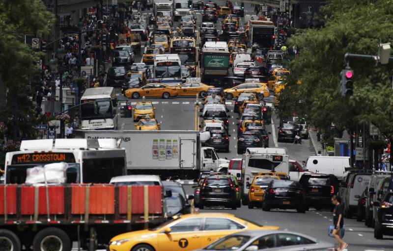 Cars fill 42nd Street in Manhattan on a Friday afternoon in New York City on August 3, 2018. The Trump administration Thursday moved to cancel negotiations with California over future vehicle fuel-efficiency standards. File Photo by John Angelillo/UPI | <a href="/News_Photos/lp/c90d26b330498ce636d13aafd9190062/" target="_blank">License Photo</a>