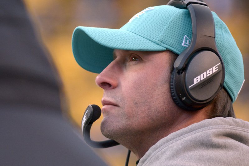 Miami Dolphins head coach Adam Gase looks on during a timeout late in the fourth quarter against the Pittsburgh Steelers on January 8, 2017 at Heinz Field in Pittsburgh. Photo by Archie Carpenter/UPI