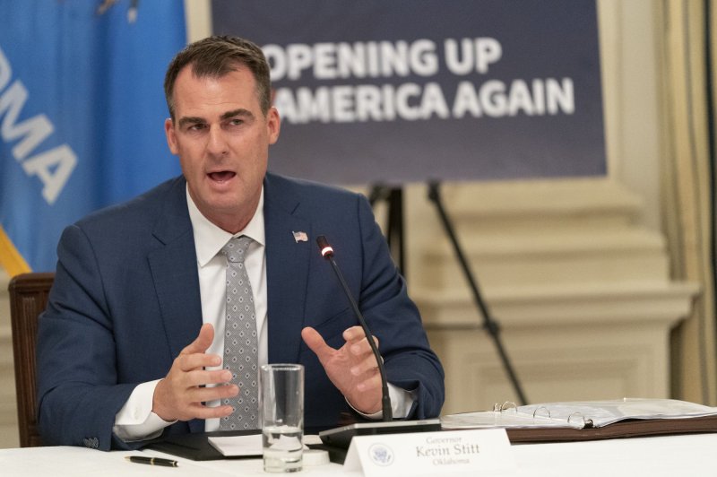Oklahoma Gov. Kevin Stitt, a Republican, has called the religious charter school "a win for religious liberty and education freedom." File Photo by Chris Kleponis/UPI