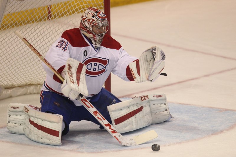 Montreal Canadiens goaltender Carey Price was among several star players left exposed for the upcoming expansion draft, which is scheduled to start Wednesday. File Photo by Bill Greenblatt/UPI