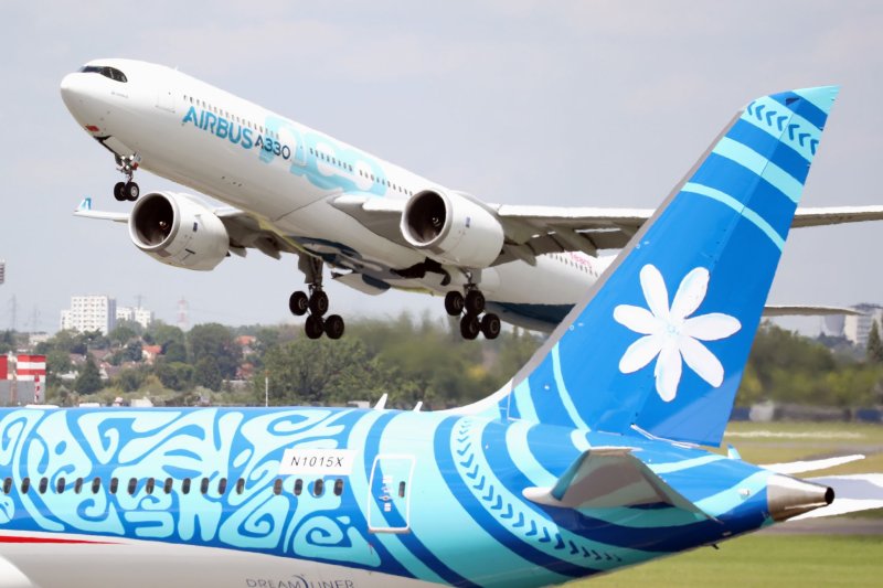 An Airbus A330neo performs on June 17 at the Paris Air Show at Le Bourget, north of Paris, France. File Photo by Eco Clement/UPI | <a href="/News_Photos/lp/1d920a81b5cc4bbfb8158f295394d051/" target="_blank">License Photo</a>