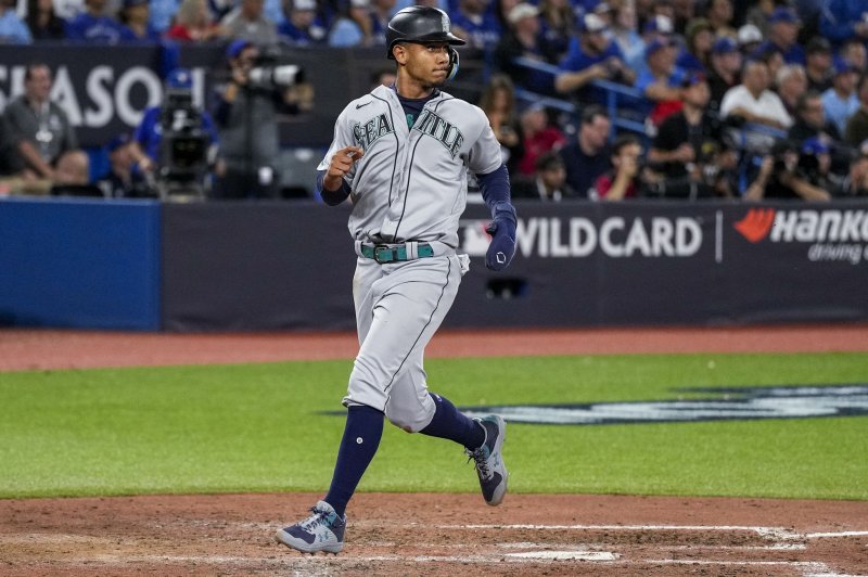 Seattle Mariners center fielder Julio Rodriguez received 29 of 30 first-place votes to claim American League Rookie of the Year honors. File Photo by Andrew Lahodynskyj/UPI | <a href="/News_Photos/lp/bef7fe94747fcc414db4f02653742a55/" target="_blank">License Photo</a>