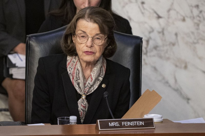 Senator Dianne Feinstein D-Calif., asks questions of Supreme Court nominee Ketanji Brown Jackson during a Senate Judiciary Committee confirmation hearing on March 22. She became the longest-serving woman senator on Saturday. File Photo by Ken Cedeno/UPI